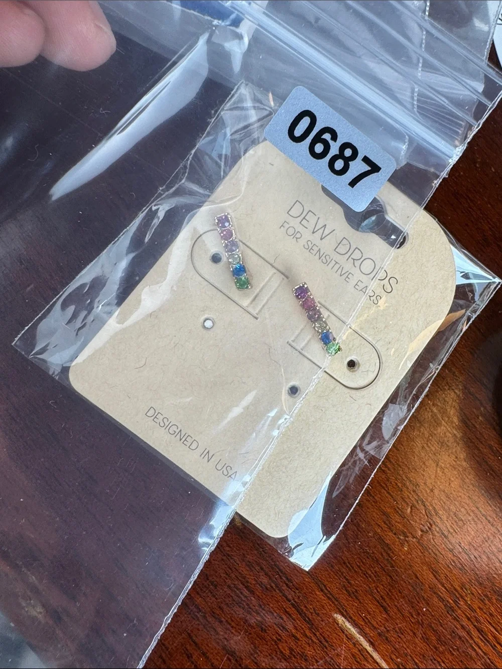 0687-Multicolor‎ Crystal Bar Earrings for Sensitive Ears